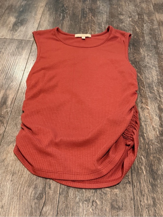 Evolutionary Tops - Sleeveless Ribbed Tank with Side Ruching - Rust